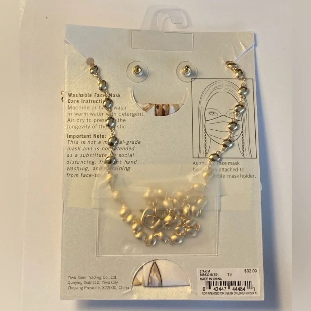 Anne Klein Gold Tone and Crystal Butterfly Earrings and Mask with 24” Mask Chain